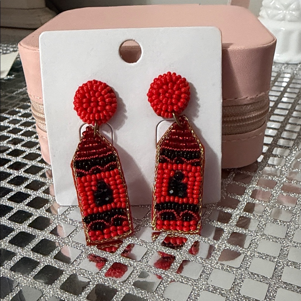 Red and Black Beaded Earrings Crayon